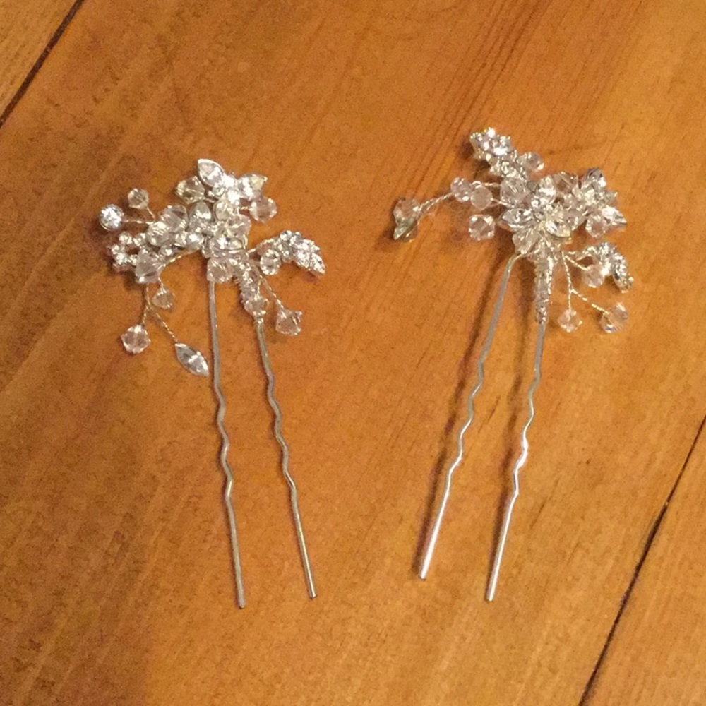 Wedding jeweled hair pins- two count
